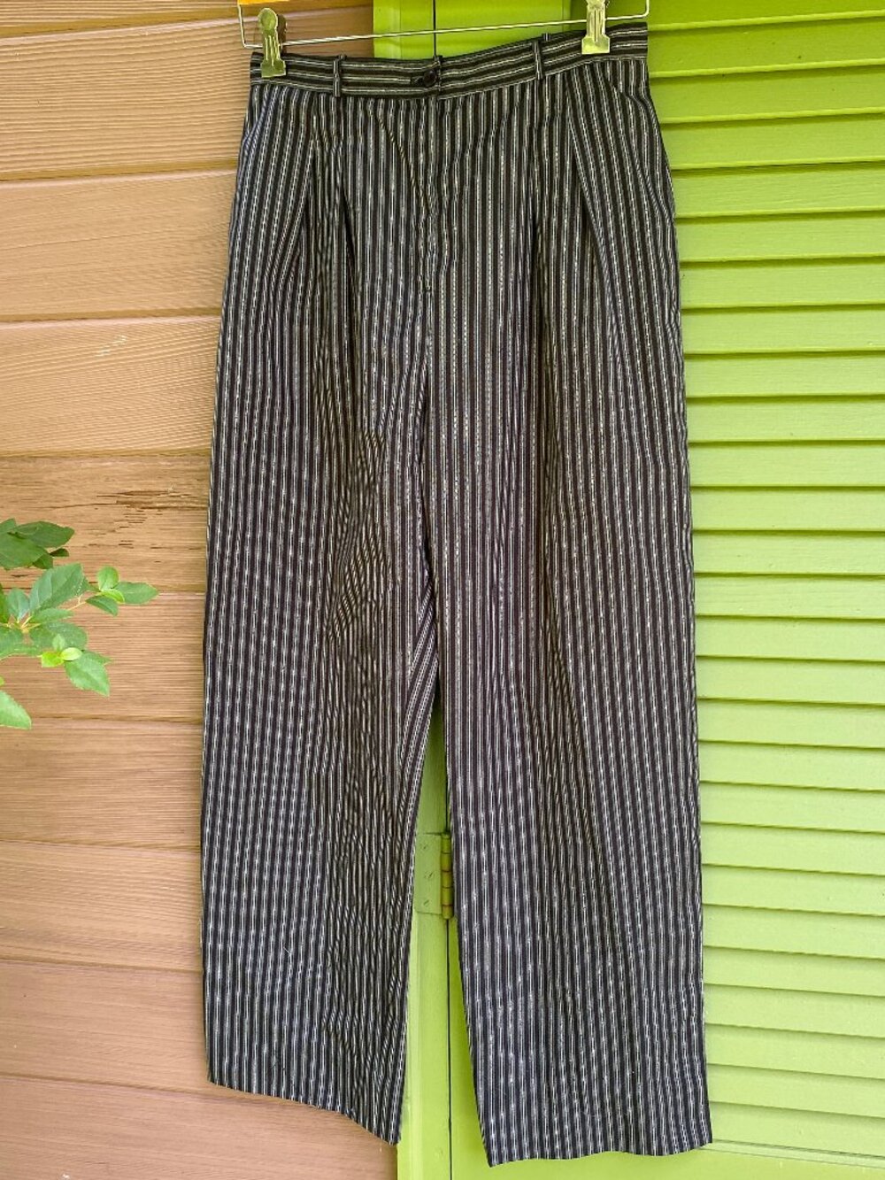 Vintage Yves Saint Laurent Cotton Striped Pleated Front Wide Leg Pants-28 Waist
